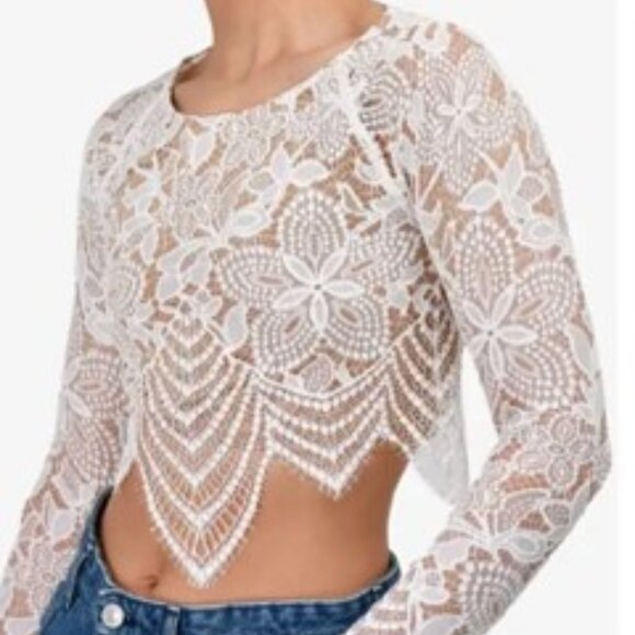 For Love And Lemons Tops - For Love And Lemons Guava Floral Crochet Lace Long Sleeve Crop Top Size Small